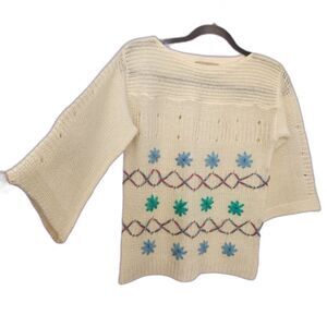 Joyce Vintage Knit Sweater Cottagecore Grandmacore Fairycore Cream Pastel Size S